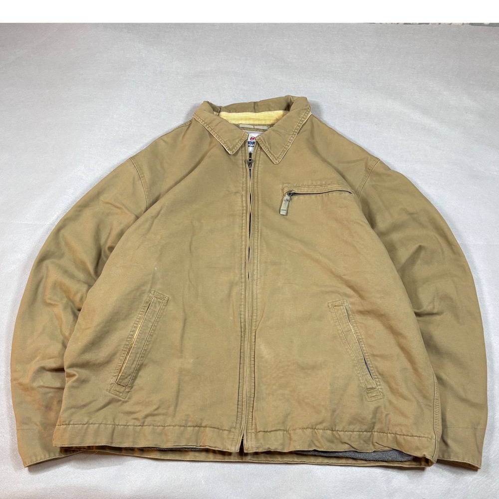Anchor Blue Mens Canvas Work Jacket Tan Fleece Lined Corduroy Collar XL